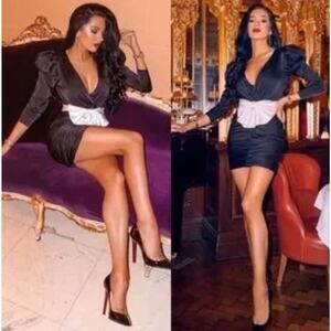 Ronny Kobo Black White Satin Margo Dress Big Bow Cocktail Holiday Dress